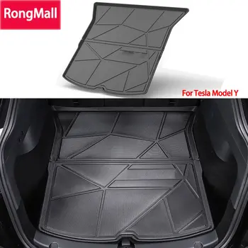 Специализирана стелка за багажник за Tesla Model Y 2021 2020 Кутия за съхранение на предната част на автомобила черна водоустойчива подложка TPO подови постелки Авто аксесоари Изображение