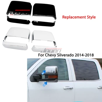 Сребристо & Черно 4PCS ABS хром за Chevy Silverado 2014-2018 кола външно огледало черупки капачки странично крило задно виждане капак тапицерия Изображение