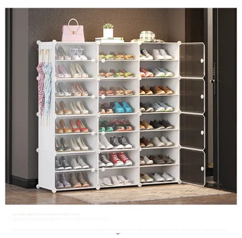 Стойка за обувки Многослойни прости домакински икономични обувки за съхранение Обща стойка за обувки за коридора Сглобен пластмасов шкаф за обувки Изображение