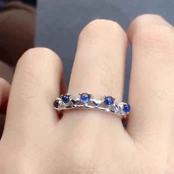 Създаден син сапфирен пръстен 925 стерлинги сребърни пръстени за жени обещават годежен пръстен сребро 925 скъпоценни камъни Изображение