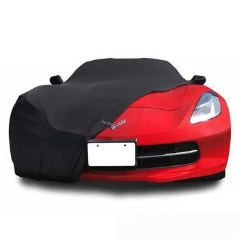 Универсален стреч капак за кола Прахоустойчив устойчив на надраскване UV-доказателство персонализирано лого за кола за Corvette Auto Изображение