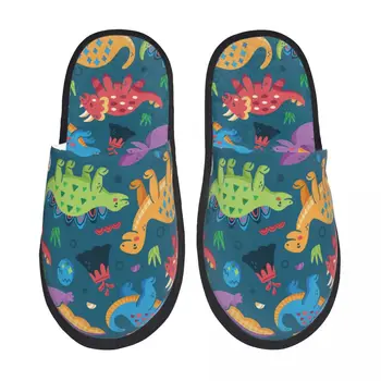 Цветни динозавърски плюшени чехли обувки Унисекс вътрешни космати чехли Домашни обувки Изображение