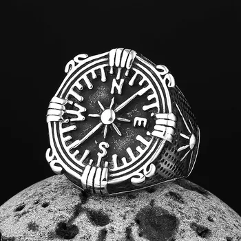 Цена на едро от неръждаема стомана Viking компас пръстен за мъже жени двойка бижута проста уникална креативност подарък enagement дизайн Изображение