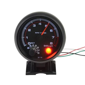  Черен инструмент за автомобилна модификация Универсален 0-8000 RPM показалец Тахометър Вътрешна светлина Shift Light Tachometer Gauge Изображение