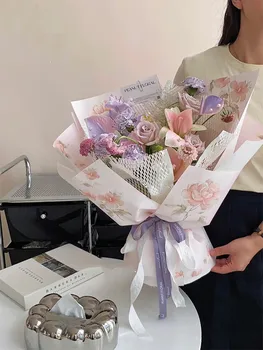 10pcs цвете пакет опаковка хартия мастило и измиване триизмерен релеф изкуство тъкан хартия цвете пакет опаковка хартия 53x53cm Изображение