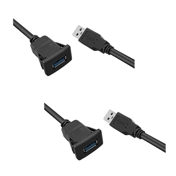 2 бр. 1M кабел за гнездо USB 3.0 Auto Car Flush Mount Мъжки към женски удължителен кабел Табло панел Квадратна аудио линия Изображение