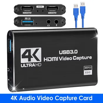 4K карта за заснемане на видео 1080P 60fps HD камера за запис HDMI-съвместим с USB 3.0 PC Live Streaming Grabber Recorder Изображение
