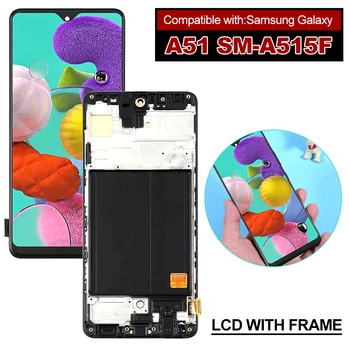 AMOLED сензорен екран за Samsung Galaxy A51 SM-A515F LCD дисплей пълен сензорен екран дигитайзер монтаж част замяна с рамка Изображение