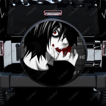 Death Note Японска аниме черна резервна гума COVER CAR Протектори за къмпинг колела Устойчив на атмосферни влияния Универсален за ремарке Rv SUV камион Изображение