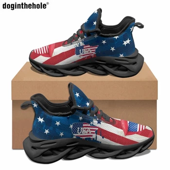 Doginthehole Класическа мода Дамски маратонки Горещ американски флаг арт дизайн печат ежедневни обувки дантела нагоре открит спортни обувки за бягане Изображение