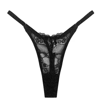Lace Hollowed out Thong Breathable Seamless Underpants Women's G-string Sexy Panties Printed Underwear Adjustable Изображение