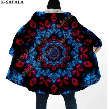 Mandala психеделичен трипи 3D печат мечта наметало дебели топли качулка мъже палто ветроупорен нос халат одеяло-9 Изображение