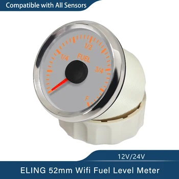 Електрически измервател на нивото на горивото 52mm WiFi съвместим с всички видове и диапазони Ohm сензор DC 12V 24V бял жълт подсветка Изображение