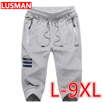 Летни мъже къси панталони плюс размер L-9XL мъжки тънки панталони хлабав ластик три четвърти случайни шорти спортни панталони Изображение