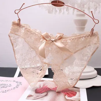 Отворени прозрачни бикини за жени с цепка, секси без излитане лък, триъгълни панталони с дантела под Ropa интериор Femenina Изображение