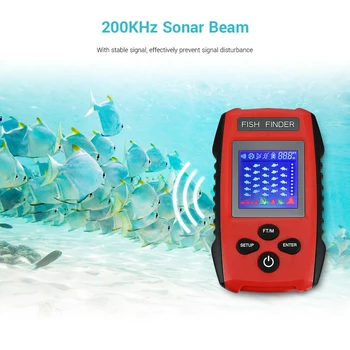 Сонарен сензор Fishfinder LCD дисплей Портативен търсач на риба IPX4 Водоустойчив 45 градуса сонарно покритие Риболов Изображение